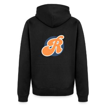 Buchstabe r sport orange - Unisex Premium Bio Zip Hoodie - Schwarz - Hinten - Nico (187cm)