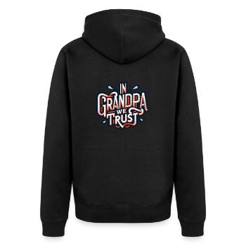 Opa vertrauen wir lieben unseren Opa - Unisex Premium Bio Zip Hoodie - Schwarz - Hinten - Nico (187cm)