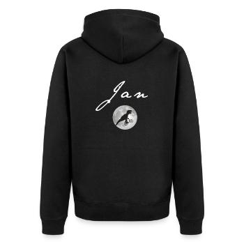 JAN - Schöner Jungen Name mit Dinosaurier - Unisex Premium Bio Zip Hoodie - Schwarz - Hinten - Nico (187cm)