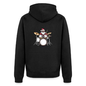 Santa Claus Schlagzeug-Set – Vintage Drummer - Unisex Premium Bio Zip Hoodie - Schwarz - Hinten - Nico (187cm)