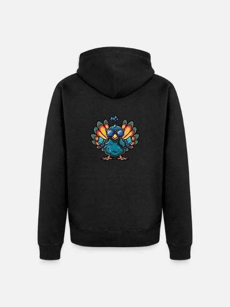 Peacock Bird Comic Cool - Unisex Premium Organic Zip Hoodie - black