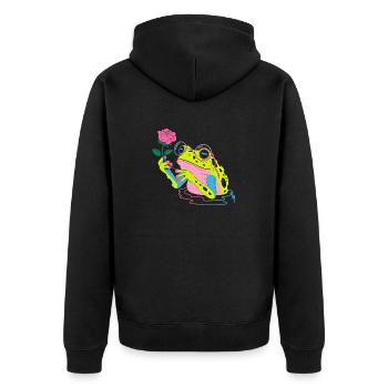 Blumenfrosch - süßer Frosch Aufkleber - Unisex Premium Bio Zip Hoodie - Schwarz - Hinten - Nico (187cm)