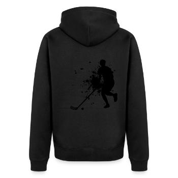 Hockey Innebandy Unihockeyspielen Floorball - Unisex Premium Bio Zip Hoodie - Schwarz - Hinten - Nico (187cm)