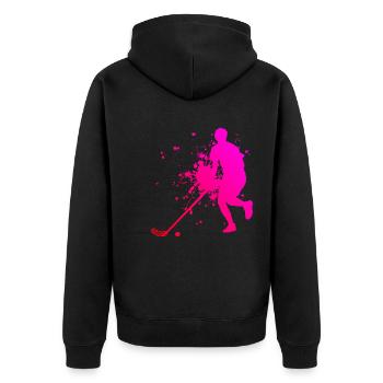 Salibandy Unihockey Damen Innebandy Floorball - Unisex Premium Bio Zip Hoodie - Schwarz - Hinten - Nico (187cm)