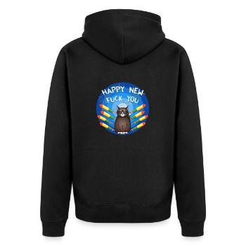 Happy New Fuck You - Unisex Premium Organic Zip Hoodie - black - Back - Nico (187cm)