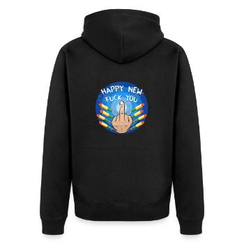 Happy New Fuck You - Unisex Premium Organic Zip Hoodie - black - Back - Nico (187cm)