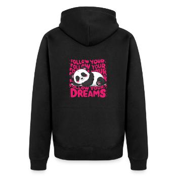 Panda - Follow your dreams - Unisex Premium Bio Zip Hoodie - Schwarz - Hinten - Nico (187cm)