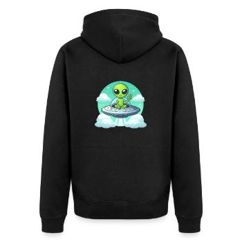 Alien zeigt Peace - Unisex Premium Bio Zip Hoodie - Schwarz - Hinten - Nico (187cm)