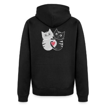 cute cats kittens with heart Valentine's Day - Unisex Premium Organic Zip Hoodie - black - Back - Nico (187cm)