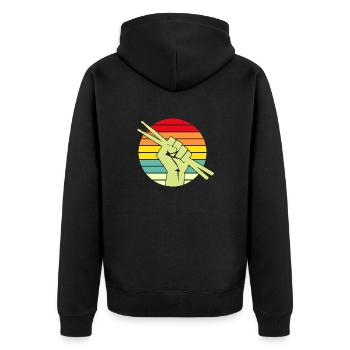 Retro Sunset Drummer Drumstick Musician - Unisex Premium Bio Zip Hoodie - Schwarz - Hinten - Nico (187cm)