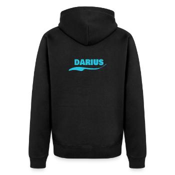 Namensschild Darius - Unisex Premium Bio Zip Hoodie - Schwarz - Hinten - Nico (187cm)