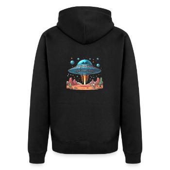 UFO Lands - Unisex Premium Organic Zip Hoodie - black - Back - Nico (187cm)