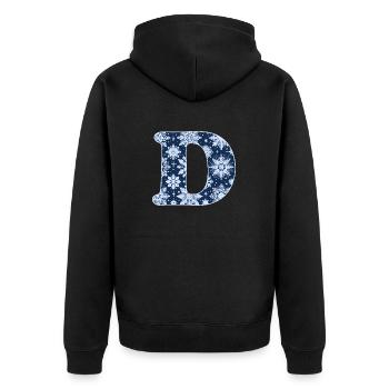 Buchstabe D Schneeflocken - Unisex Premium Bio Zip Hoodie - Schwarz - Hinten - Nico (187cm)