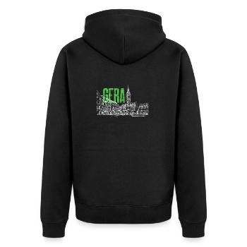 Ostthüringen Merch - Geras Markt - Unisex Premium Bio Zip Hoodie - Schwarz - Hinten - Nico (187cm)