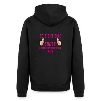 Heizungsinstallateurin | | | Heizung - Unisex Premium Bio Zip Hoodie - Schwarz - Hinten - Nico (187cm)