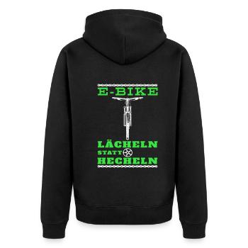 E-MTB Lächeln Statt Hecheln E-Bike eBiker Radsport - Unisex Premium Bio Zip Hoodie - Schwarz - Hinten - Nico (187cm)