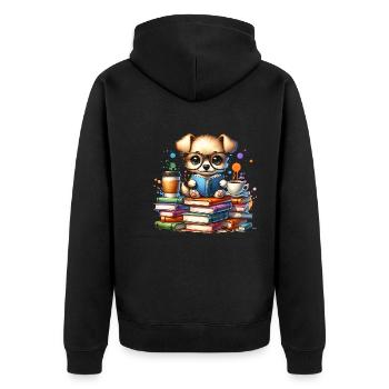 Reading is my hobby: Cute puppy with glasses - Unisex Premium Organic Zip Hoodie - black - Back - Nico (187cm)