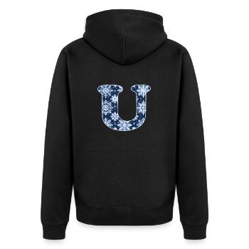 Buchstabe U Schneeflocken - Unisex Premium Bio Zip Hoodie - Schwarz - Hinten - Nico (187cm)