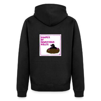 Hunter of Moles - Unisex Premium Bio Zip Hoodie - Schwarz - Hinten - Nico (187cm)