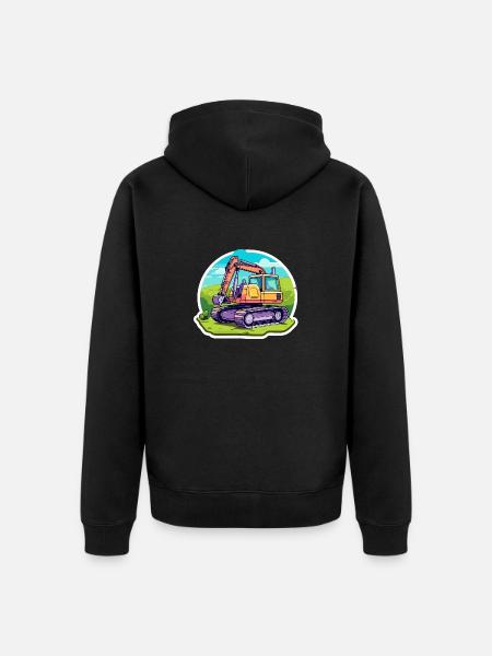 Excavator Construction Site Drawing - Unisex Premium Organic Zip Hoodie - black