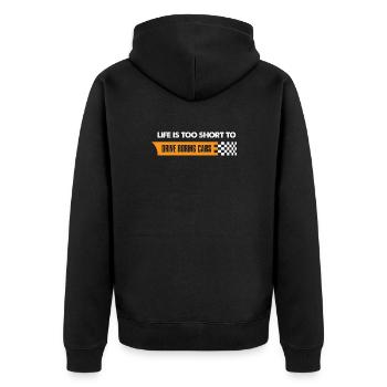 Life Is Too Short To Drive Boring Cars - Unisex Premium Bio Zip Hoodie - Schwarz - Hinten - Nico (187cm)