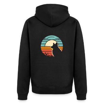 Corgi Vintage Sunset - Unisex Premium Bio Zip Hoodie - Schwarz - Hinten - Nico (187cm)