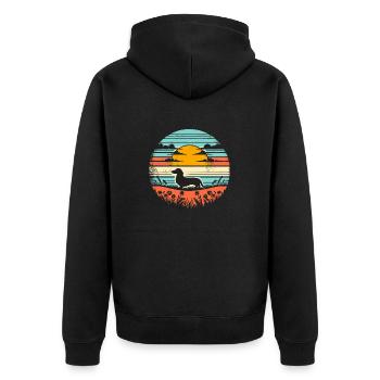 Dackel Vintage Sunset - Unisex Premium Bio Zip Hoodie - Schwarz - Hinten - Nico (187cm)