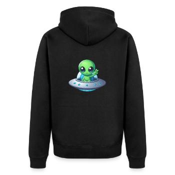 Alien zeigt Peace - Unisex Premium Bio Zip Hoodie - Schwarz - Hinten - Nico (187cm)