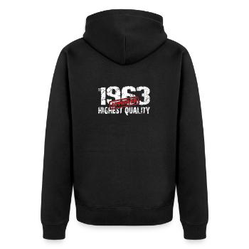 Geboren 1963 Jahrgang 1963 topfit aktiv - Unisex Premium Bio Zip Hoodie - Schwarz - Hinten - Nico (187cm)