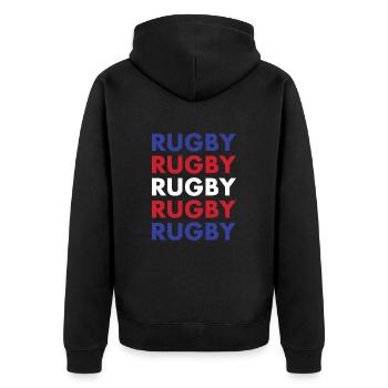 Rugby Rugby Rugby Rugby Rugby New Zealand Rugby - Unisex Premium Bio Zip Hoodie - Schwarz - Hinten - Nico (187cm)