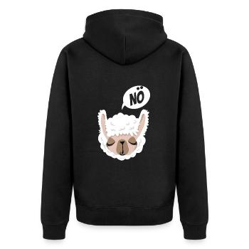Nö, ich muss garnix - Lama - Spruch - Unisex Premium Bio Zip Hoodie - Schwarz - Hinten - Nico (187cm)