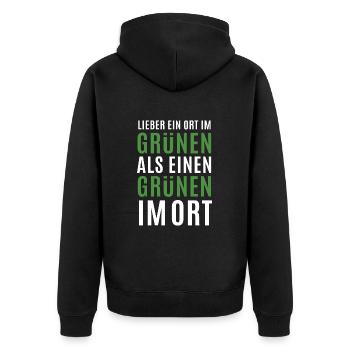 Lieber ein Ort im Grünen - Grüne nein Danke! - Unisex Premium Bio Zip Hoodie - Schwarz - Hinten - Nico (187cm)