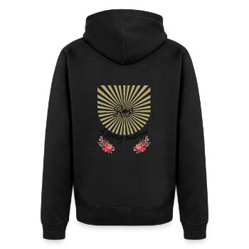 Frühling | Spring | Sonnenstrahlen | Sonne - Unisex Premium Bio Zip Hoodie - Schwarz - Hinten - Nico (187cm)