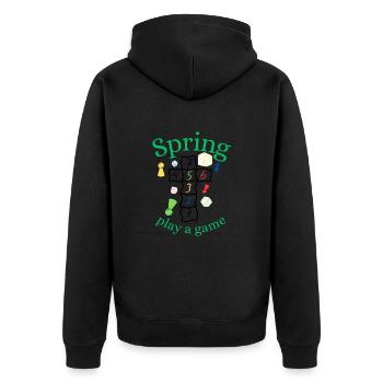 Frühling | Spring | Spiel | Spaß | Unterhaltung - Unisex Premium Bio Zip Hoodie - Schwarz - Hinten - Nico (187cm)