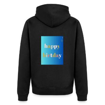 ALLES GUTE ZUM GEBURTSTAG!. ALLES GUTE ZUM GEBURTSTAG!. JAHRESTAG. - Unisex Premium Bio Zip Hoodie - Schwarz - Hinten - Nico (187cm)