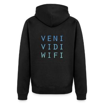 Veni Vidi Wifi (einfach) - Unisex Premium Bio Zip Hoodie - Schwarz - Hinten - Nico (187cm)
