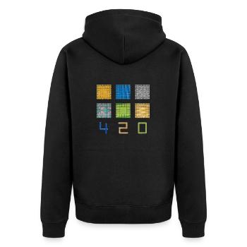 Quadrat-Mosaik 420 - Unisex Premium Bio Zip Hoodie - Schwarz - Hinten - Nico (187cm)