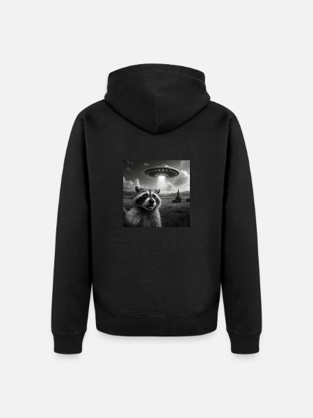 Waschbär Selfie mit Ufo - Unisex Premium Bio Zip Hoodie - Schwarz