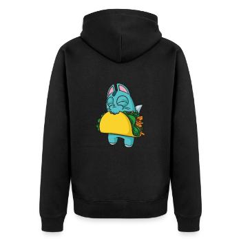 Lost Kitties Chomp Blaue Katze Isst Taco - Unisex Premium Bio Zip Hoodie - Schwarz - Hinten - Nico (187cm)