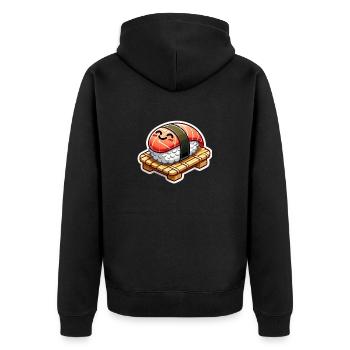 Frohes Kawaii Sushi - Unisex Premium Bio Zip Hoodie - Schwarz - Hinten - Nico (187cm)