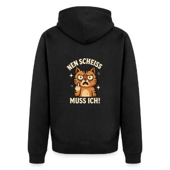 Mittelfinger Katze Mieze - Unisex Premium Bio Zip Hoodie - Schwarz - Hinten - Nico (187cm)
