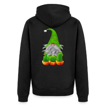 Gnome Garten Kaktus - Unisex Premium Bio Zip Hoodie - Schwarz - Hinten - Nico (187cm)