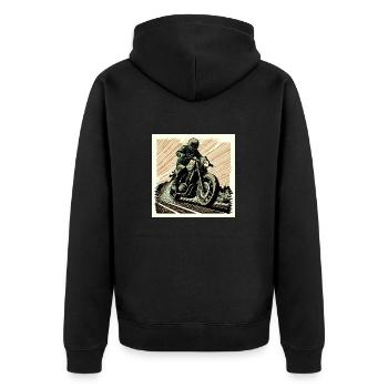 Caferacer grün orange - Unisex Premium Bio Zip Hoodie - Schwarz - Hinten - Nico (187cm)