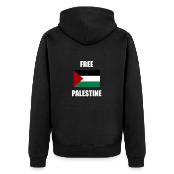 Befreit Palästina - Unisex Premium Bio Zip Hoodie - Schwarz - Hinten - Nico (187cm)