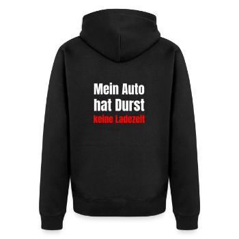 Mein Auto hat Durst, keine Ladezeit - Unisex Premium Bio Zip Hoodie - Schwarz - Hinten - Nico (187cm)