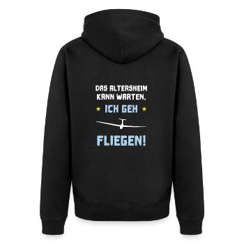 das altersheim kann warten - Unisex Premium Bio Zip Hoodie - Schwarz - Hinten - Nico (187cm)