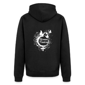 woman freedom,freiheit,schmetterlinge,frauen,weiss - Unisex Premium Bio Zip Hoodie - Schwarz - Hinten - Nico (187cm)