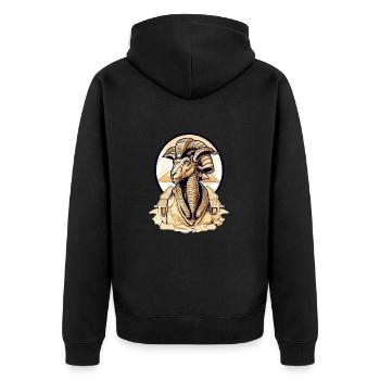 Lokou der ägyptische Widder - Unisex Premium Bio Zip Hoodie - Schwarz - Hinten - Nico (187cm)