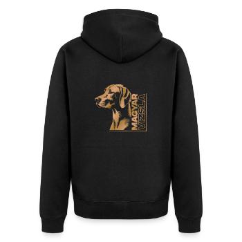 Magyar Vizsla Zeichnung Kopf gold - Unisex Premium Bio Zip Hoodie - Schwarz - Hinten - Nico (187cm)