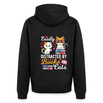 Easily Distracted By Books and Cats - Katzen - Unisex Premium Organic Zip Hoodie - black - Back - Nico (187cm)